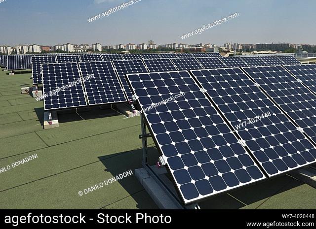 solar power system on factory, corsico, italy