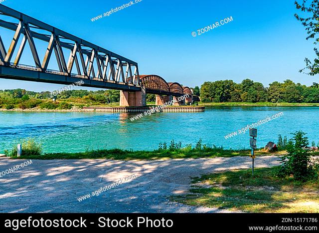 Wintersdorf, Baden-Wuerttemberg, Germany - August 30, 2019: Bridge over the River Rhine