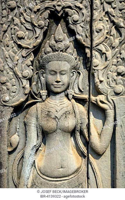 Devata, relief, Bayon Temple, Angkor Thom, Siem Reap, Cambodia