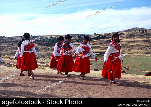 Dancer of a folk group near the Chulpas of Sillustani, lake Titicaca, Peru, Dancers of a folk group near the Chulpas of Sillustani, lake Titicaca, Peru
