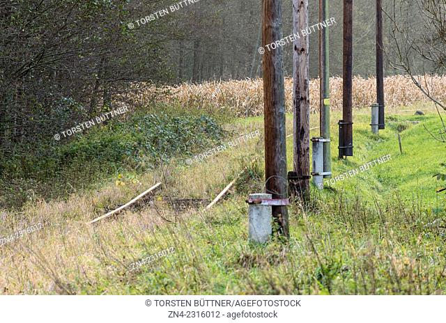 Electrical Power Poles near Hörbach Station of Discontinued Haager Lies Railway Track between Haag am Hausruck and Lambach. Austria