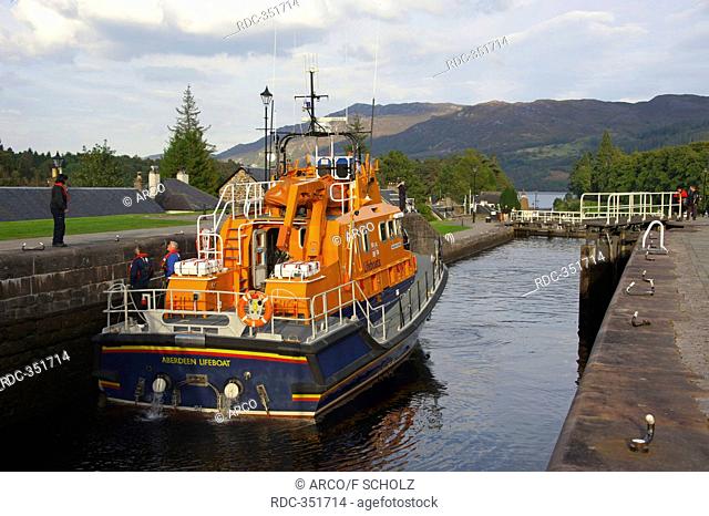 Boats in sluice, Fort Augustus, Caledonian Canal, Highland, Scotland