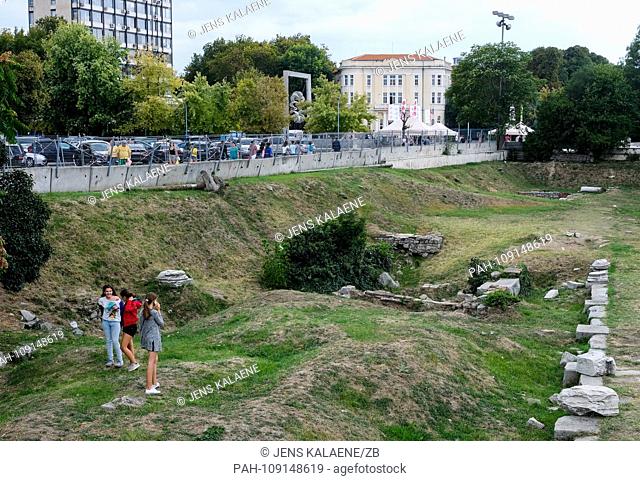 12.09.2018, Bulgaria, Plovdiv: The ancient Roman Forum in the center. Plovdiv is the oldest inhabited city in Europe and one of the oldest in the world