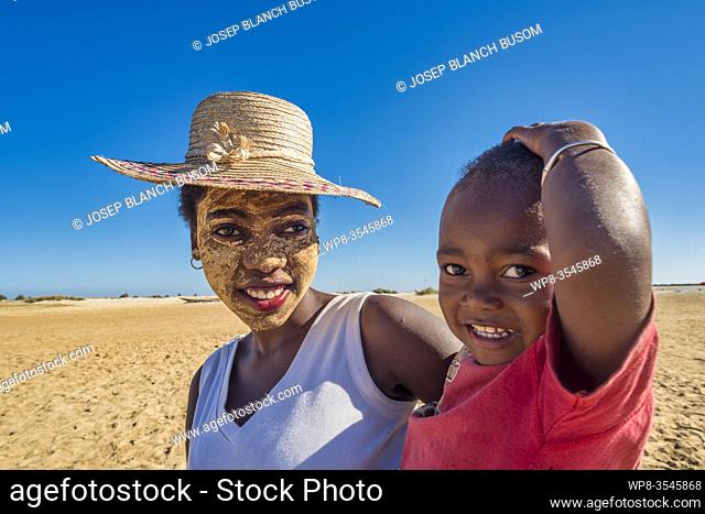 Malagasy mother of ethnic Sakalava with her son. Morondava, Madagascar