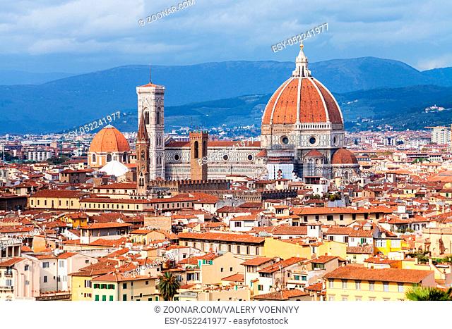 travel to Italy - above view of Florence city with Duomo from Piazzale Michelangelo