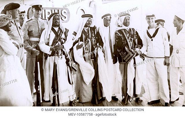 HMS Sirius paying a courtesy visit to Saudi Arabia - Sailors meet the private bodyguard of King Ibn Saud at Jeddah