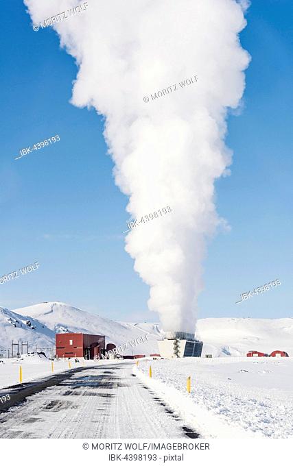 Steam coming from Krafla Power Station, geothermal energy, Kröflustöð, Hverarönd, also Hverir or Namaskard, geothermal area, North Iceland, Iceland