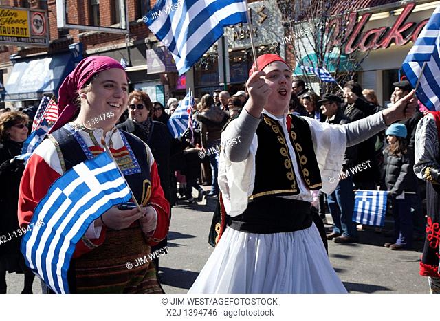 Detroit, Michigan - The Greek community in Detroit celebrates Greek independence day with a parade through the city's Greektown district