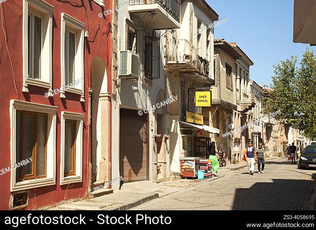 Tourists in front of the traditional Greek-Ottoman houses at the center of ancient Kydonies todays Ayvalik town, Balikesir, Aegean Region, Turkey, Europe