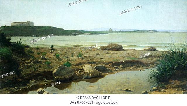 Marina at Castiglioncello, 1863, by Giuseppe Abbati (1836-1868), oil on canvas, 35x69 cm.  Private Collection