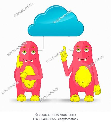Cartoon Character Funny Monster Isolated on Grey Gradient Background. Idea. Vector EPS 10