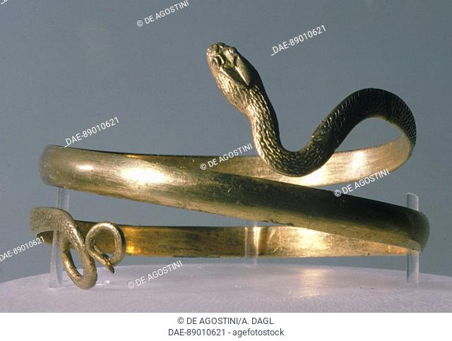 Gilded silver bracelet in the shape of a snake, from funerary offerings unearthed in Kralevo, Bulgaria. Goldsmith art. Thracian Civilization, 3rd Century BC