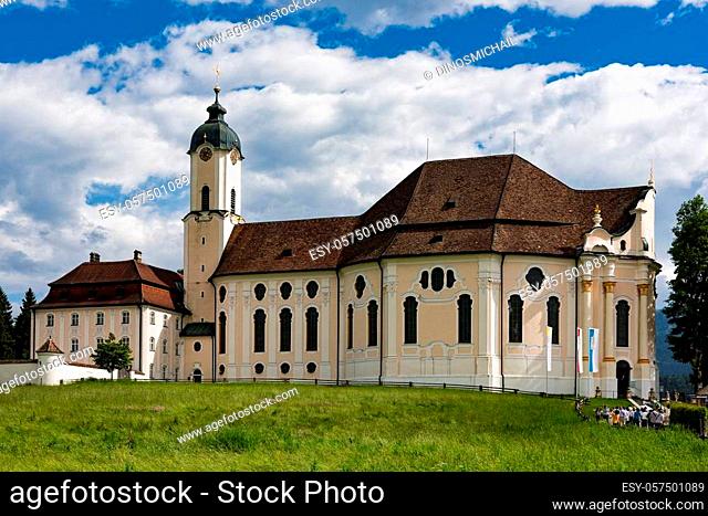 The Pilgrimage Church of Wies, a masterpiece of Bavarian Rococo protected by UNESCO, in Germany