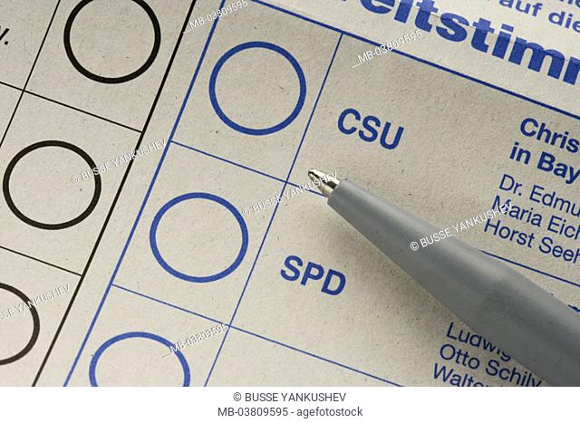 Politics, elections, ballots, detail,  Election for the Bundestag, free plates,   Quietly life, choosing, co-determination, right to vote, right to vote