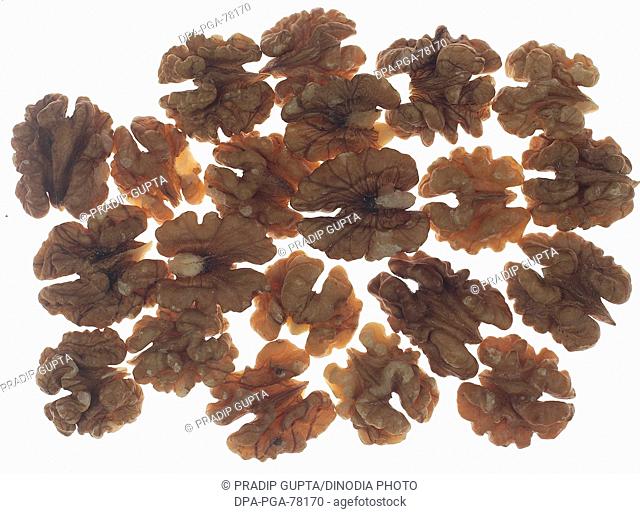 Akhrot , dried fruits walnuts opened on white background