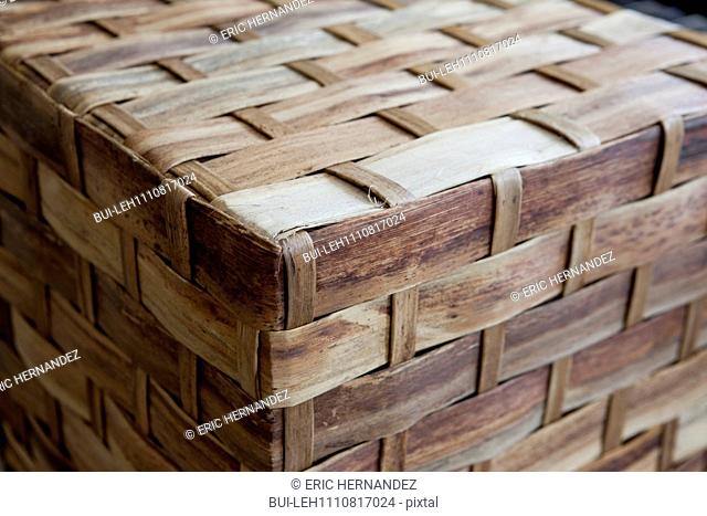 Detail shot of a box made of woven bamboo