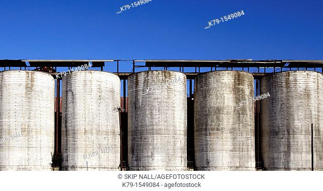 Row of grain silos