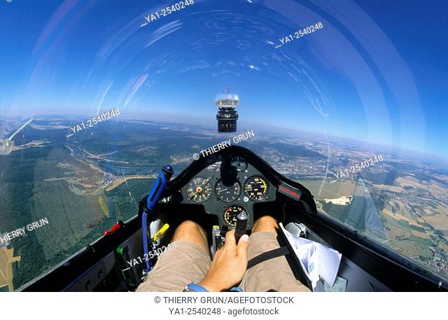Cockpit in flight of an glider French plane Siren C-30s Edelweiss, France