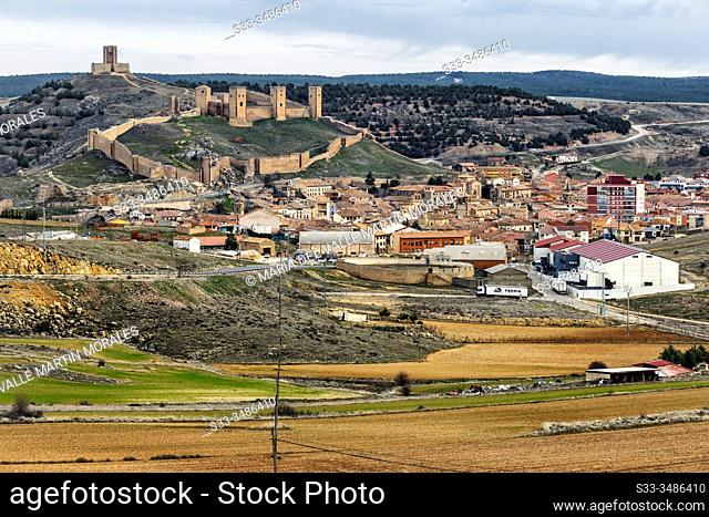 Castle and Molina de Aragon village from the viewpoint of Molina. Guadalajara. Spain. Europe
