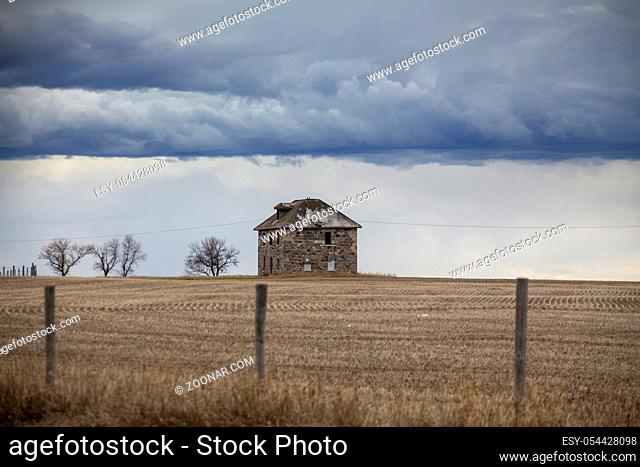 Prairie Storm Clouds in Saskatchewan Canada Stone House Abandoned