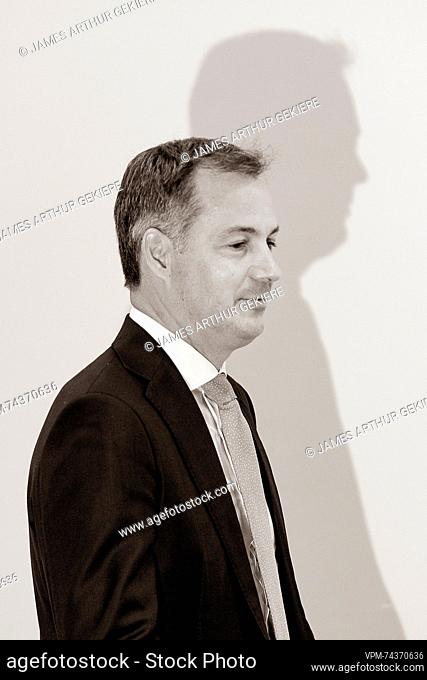 Prime Minister Alexander De Croo pictured during a session of the chamber commission for Interior Affairs, Monday 18 September 2023 at the federal parliament in...