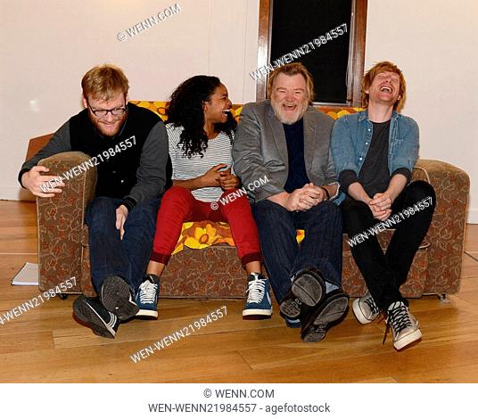 Actor family Brian Gleeson, Brendan Gleeson, and Domhnall Gleeson rehearsal for the stage play 'The Walworth Farce' at the Clasac The rehearsal room