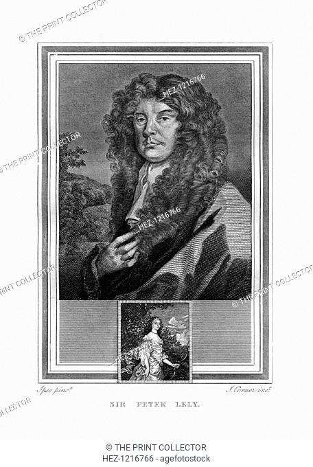 Sir Peter Lely, Dutch-born English Baroque era painter, (1825). An engraving of Lely (1618-1680) from John Corner's Portraits of Celebrated Painters, (London