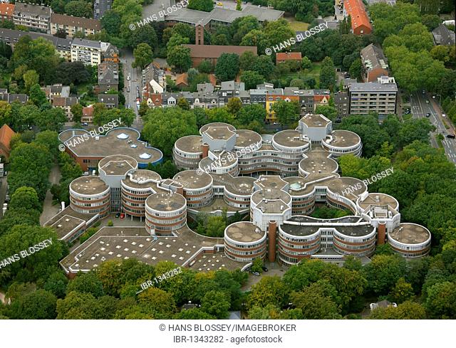 Aerial view, so-called biscuit tins, Universitaet Essen-Duisburg university, Duisburg, Ruhrgebiet region, North Rhine-Westphalia, Germany, Europe
