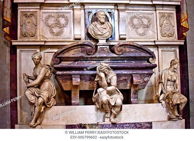 Michelangelo Tomb Bust Statues Basilica Santa Croce Cathedral Florence Italy