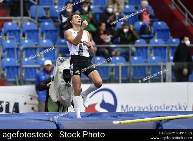 Armand Duplantis of Sweden competes in pole-vault at the athletics Zlata tretra (Golden Spike) Continental Tour - Gold athletic event in Ostrava, Czech Republic