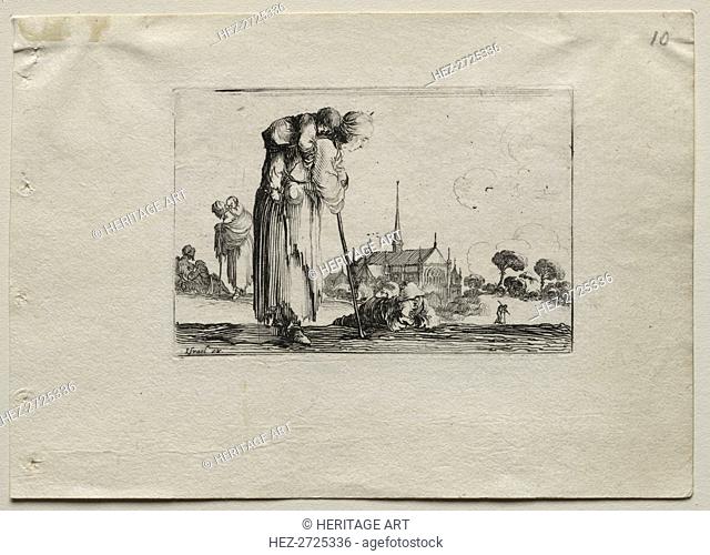 Caprices: Standing Beggar Woman Carrying a Child on her Back. Creator: Stefano Della Bella (Italian, 1610-1664)