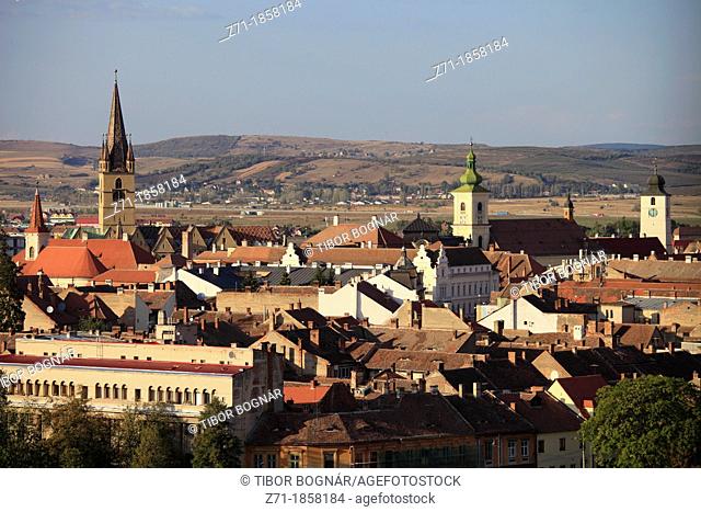 Romania, Sibiu, skyline, aerial view, panorama