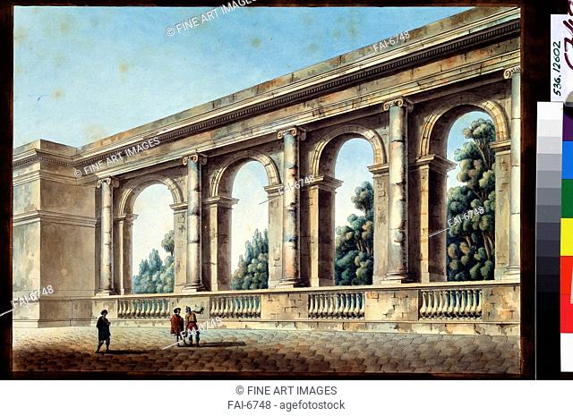 View of an arched Gallery. Thomas de Thomon, Jean François (1754-1813). Pen, ink, watercolour on paper. French Painting of 18th cen. . 1791-1794