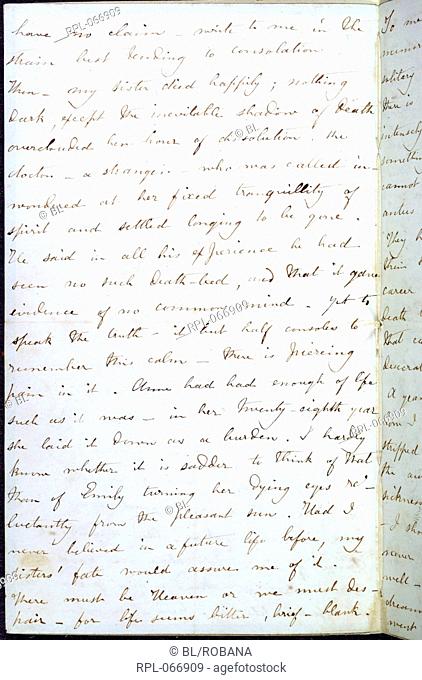 Letter of Charlotte Bronte, Whole folio Autograph letter of Charlotte Bronte to W.S. Williams, of Smith, Elder and Co, giving an account of the death of her...