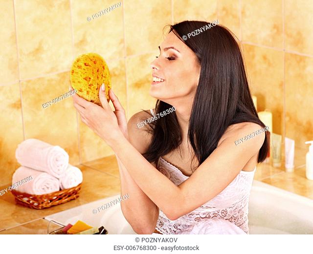 Young woman take bubble bath