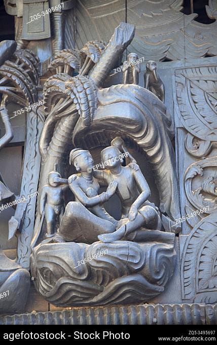 Myanmar: Bagan- Salay Yoke Sone Monastery, picture showing loving couple on the façade. It was built by U Boe Kyi and his wife Daw Shwe in 1882 A. D