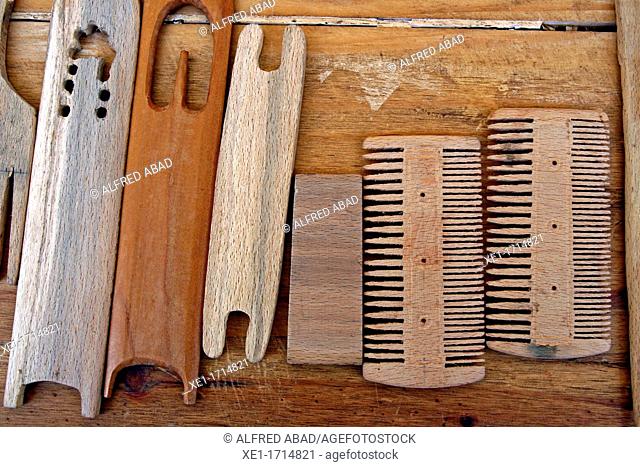 old hairdresser tools, Magna celebrities, Roman celebration, Badalona, Catalonia, Spain