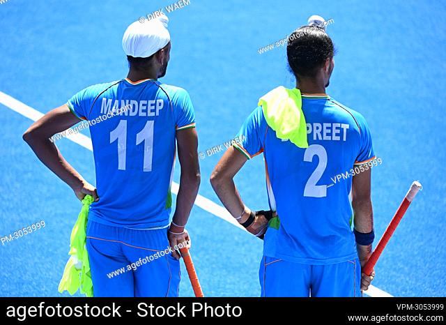 India's Mandeep Singh and India's Dilpreet Singh pictured during a semi-final hockey match between Belgium's Red Lions and India