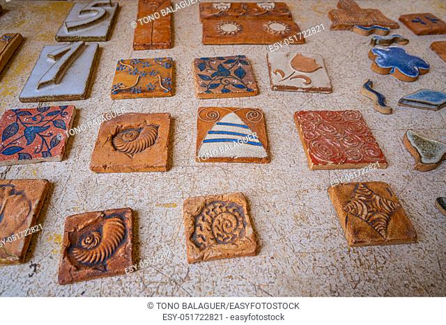 Ibiza ceramic tiles in street popular market of Eivissa