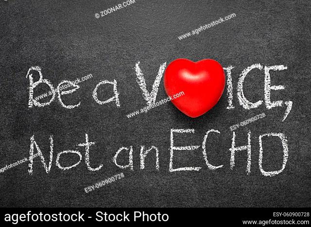 be a voice, not an echo phrase phrase handwritten on blackboard with heart symbol instead O