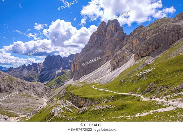 Vajolet valley and the Catinaccio group, Dolomites, Fassa valley, Val di Fassa, Pozza di Fassa, Trento Province, Trentino Alto Adige, Italy
