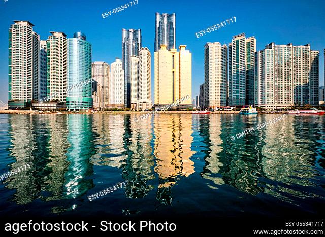 BUSAN, SOUTH KOREA - APRIL 13, 2017: Marine city expensive and prestigious residential area skyscrapers in Busan, South Korea
