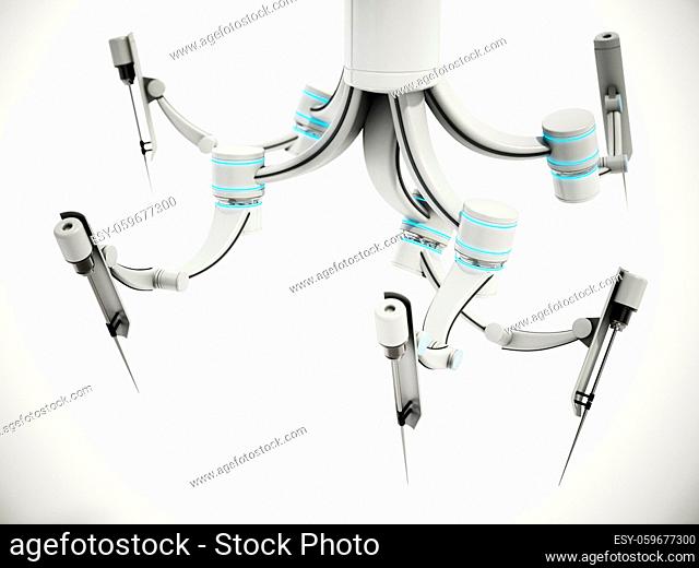Robotic arms for robotic assisted surgery isolated on white background. 3D illustration