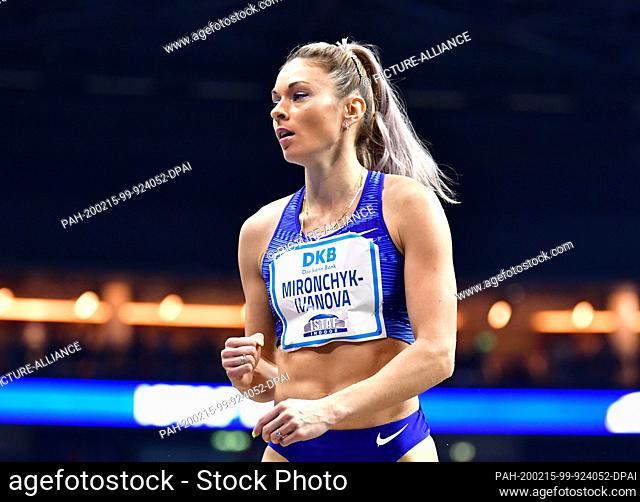 14 February 2020, Berlin: Athletics: ISTAF Indoor Women Long Jump in the Mercedes-Benz Arena. Nastassia Mironchik-Ivanova from Belarus at the jump
