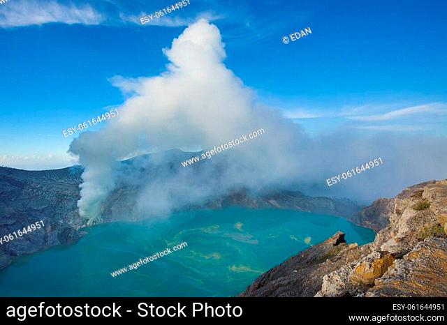 The rim of the Ijen volcano crater on Java, Indonesia