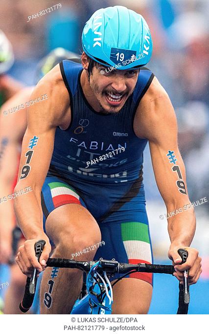 Alessandro Fabian (Italy) cycling in the 7th station of the men's triathlon at the World Triathlon Series in Hamburg,  Germany, 16 July 2016