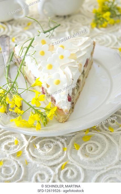 Rhubarb cake with sugared flowers