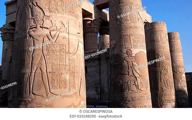 Columns of the Temple of Sobek in Kom Ombo and Haroeris. Egypt