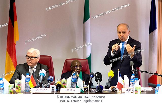 The Nigerian Foreign Minister Aminu Baschir Wali (C), German Foreign Minister Frank-Walter Steinmeier (L), and French Foreign Minister Laurent Fabius at a press...