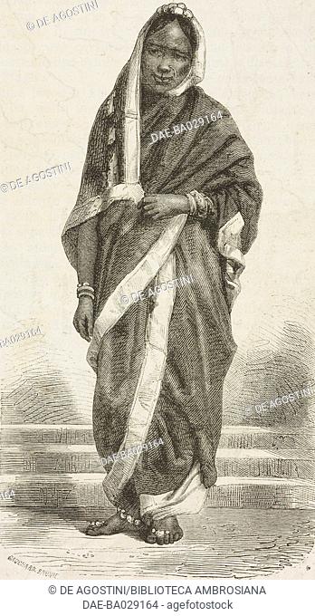 Scinde woman, Pakistan, drawing by Gilbert from a photograph from the People of India, from Le Pandjab et le Cachemir by Guillaume Lejean (1828-1871)